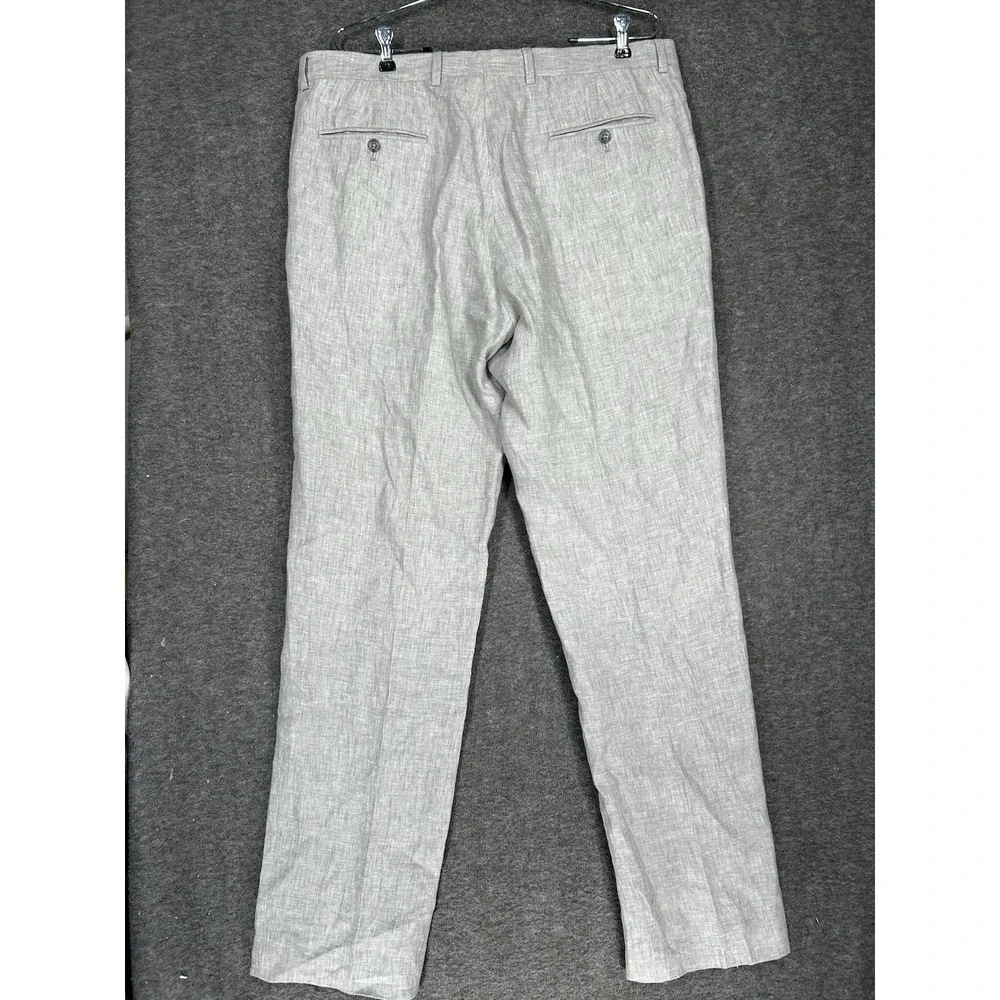 Joseph Abboud 100% Linen Dress Pants Slacks Men 36x34 Gray Beach Wedding Preppy